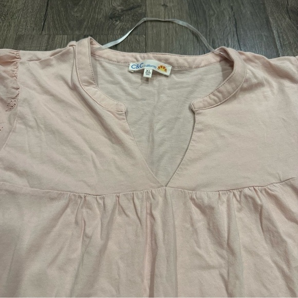 C&C California Blouse Top Blush Pink Eyelet Flutter Sleeve Cotton Rayon Soft XL - Picture 7 of 12
